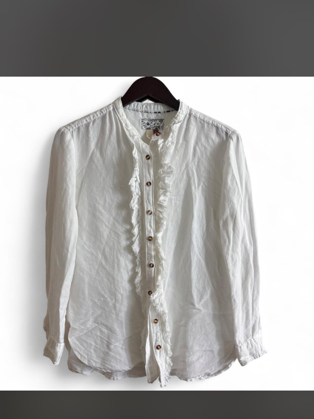Anthropologie Pilcro White Frayed-Placket Cotton Button-Down Shirt Small